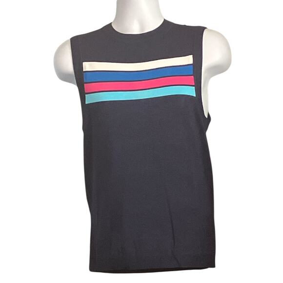 Andrew Christian Knit Stripe Sleeveless Shirt Navy Blue XL Extra Large - Picture 6 of 7